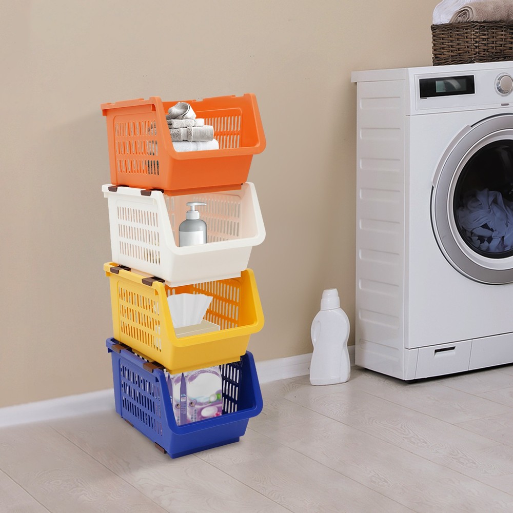 4 Pcs Versatile Stacking Storage Baskets Rectangular Stackable Storage Bins