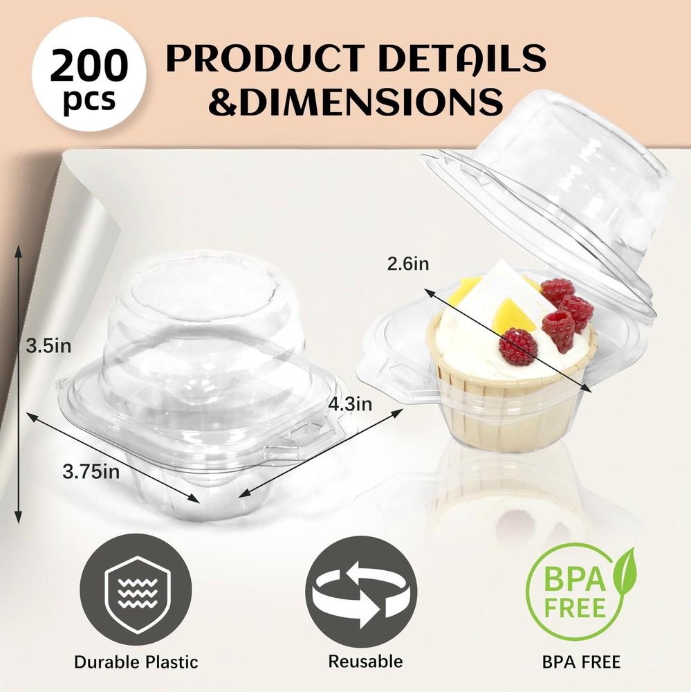 25 Pack Individual Cupcake Containers, Plastic Cupcake Boxes with Lids, Stack...