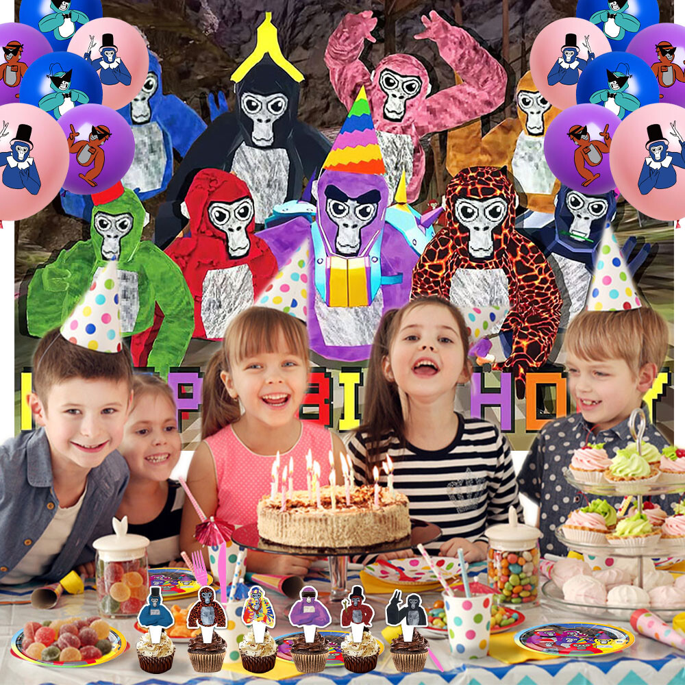 Gorilla Tag Birthday Decor Party Supplies Plate Balloon Cake Topper Banner 5x3ft
