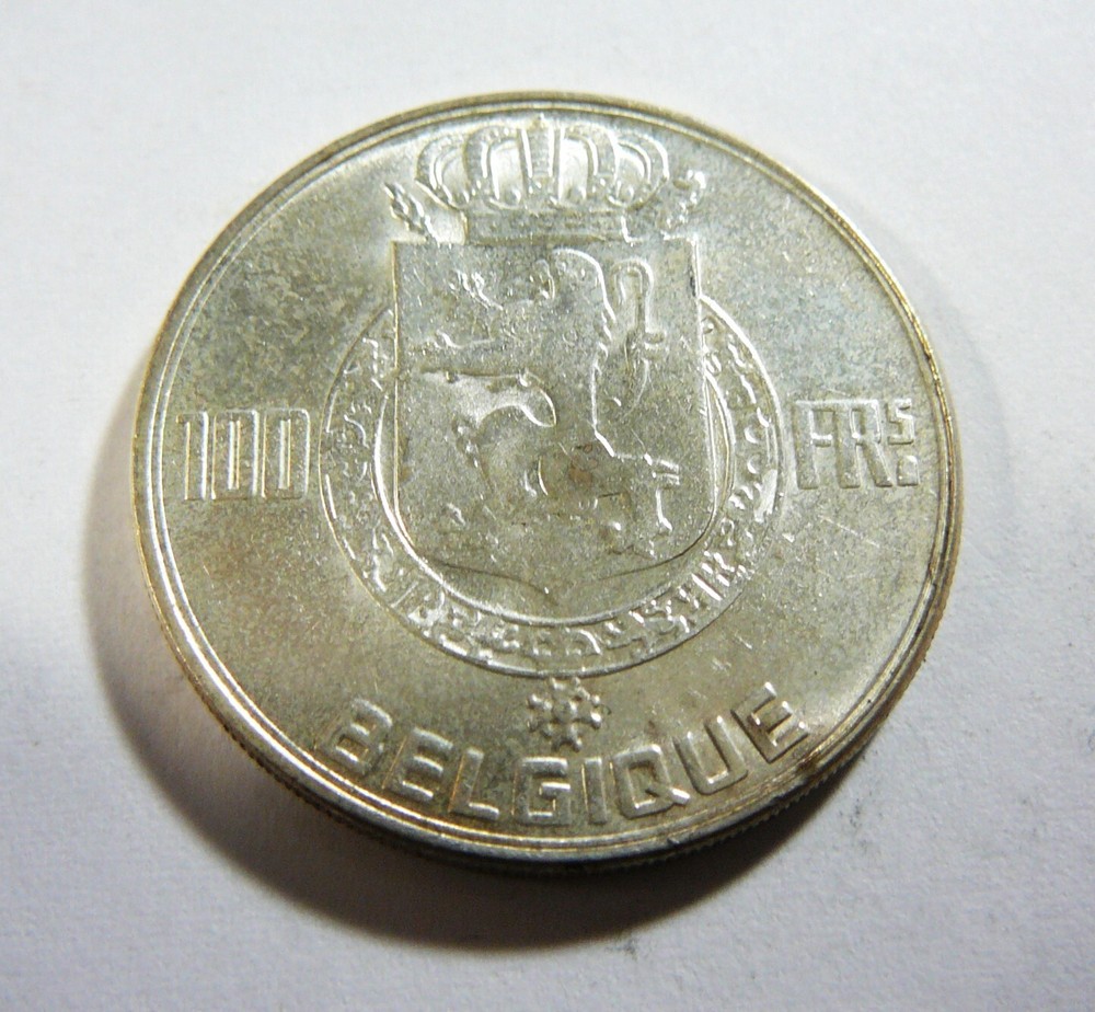 BELGIUM 1950 Silver 100 Francs UNC