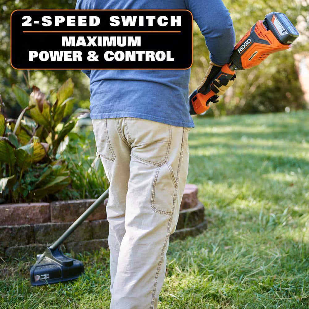 RIDGID 2-Tool Kit 14" 18V Brushless Cordless Battery String Trimmer Leaf Blower
