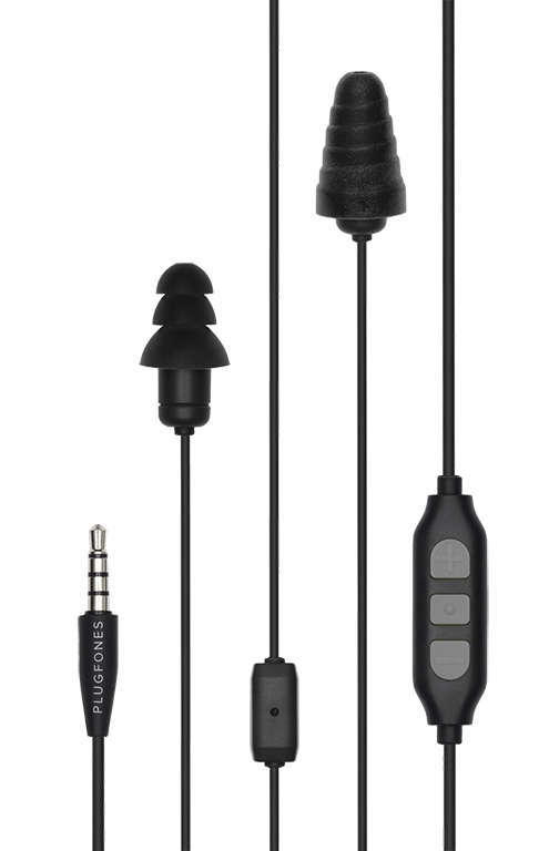 Plugfones Guardian Plus Earplug, Headphones, Black/Gray
