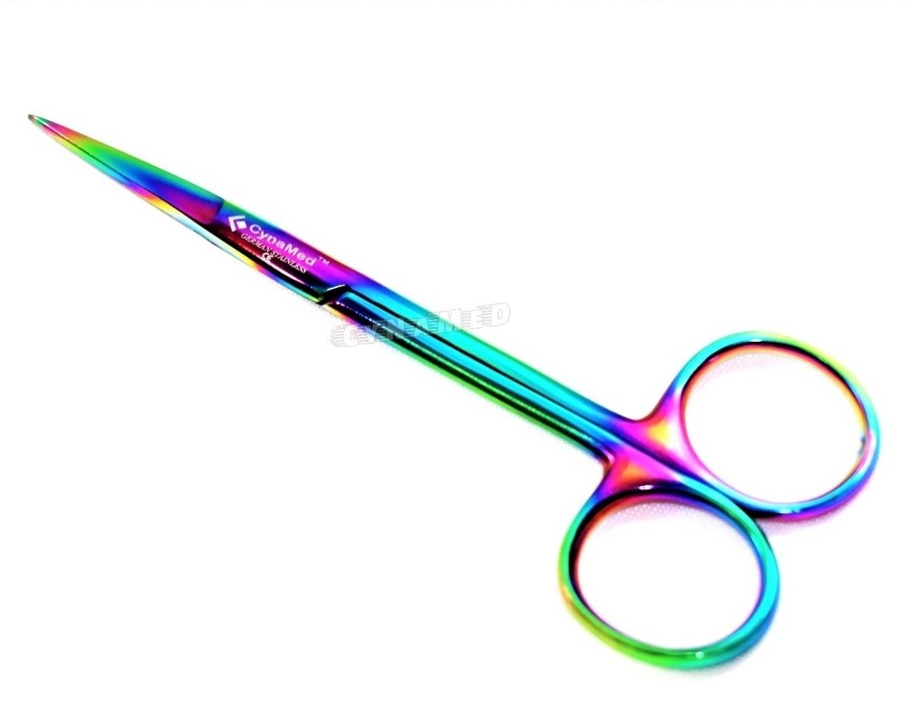 5 GERMAN IRIS MICRO DISSECTING SCISSORS STRAIGHT 4.5" MULTI RAINBOW TITANIUM