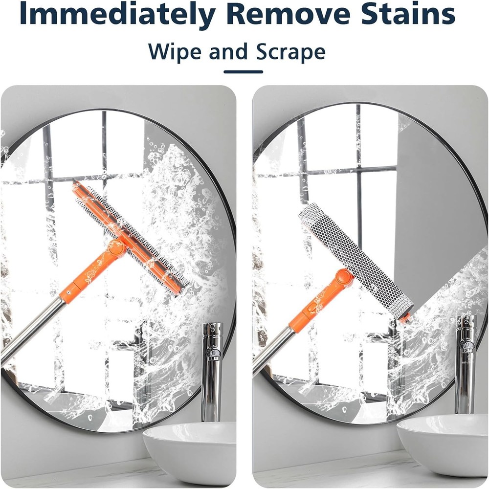 Professional Window Squeegee,2 in 1 Squeegee Window Cleaner with Long Stainless