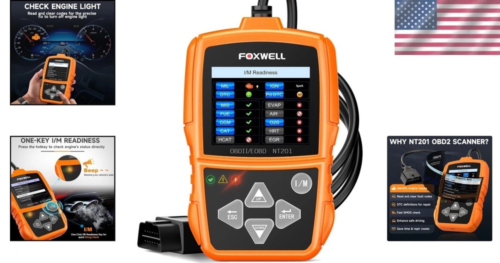 Compact NT201 OBDII Diagnostic Tool - Live Data & Fault Code Reader for All Cars
