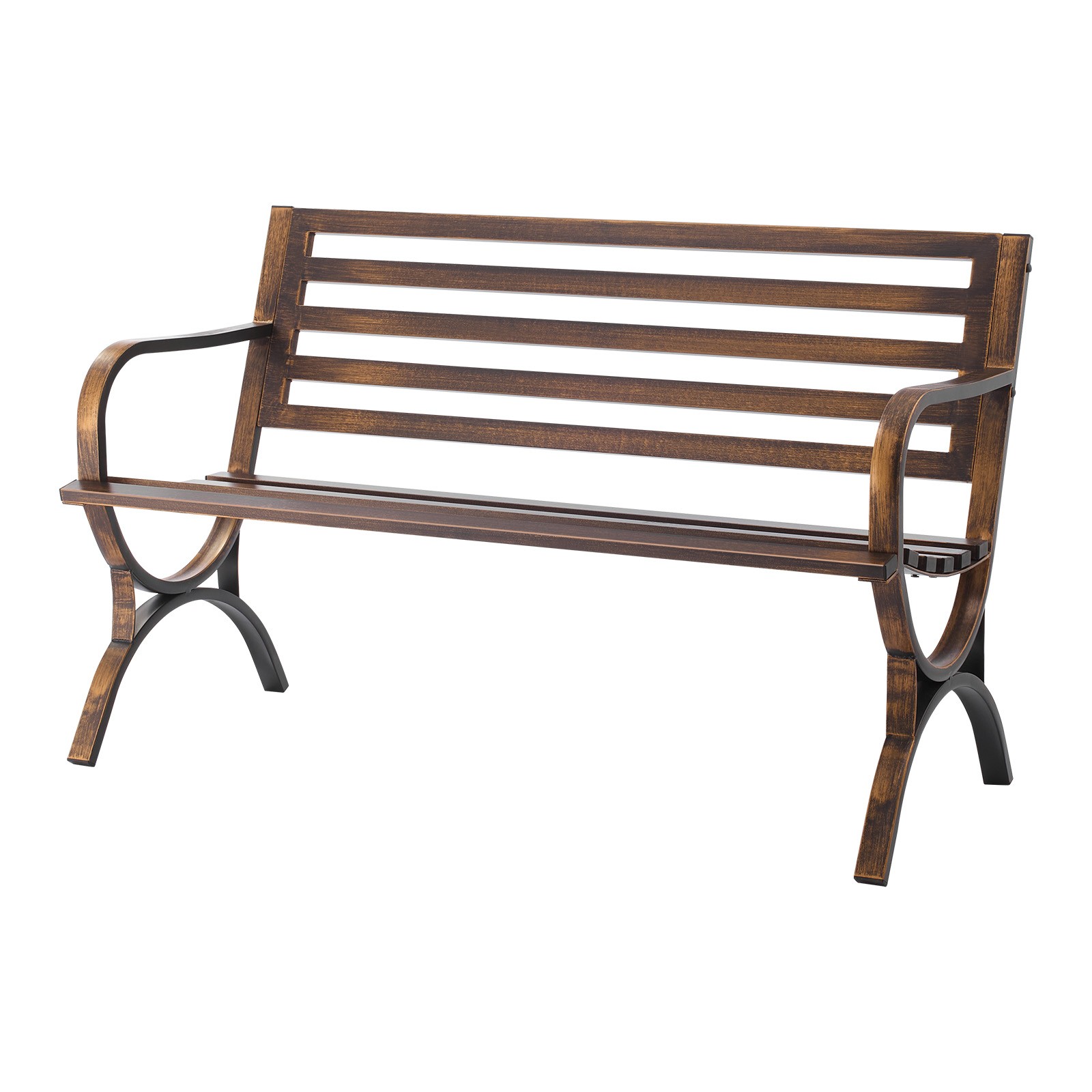 Outdoor Bench Patio Bench 50 inch Metal Frame Slatted Backrest for Porch