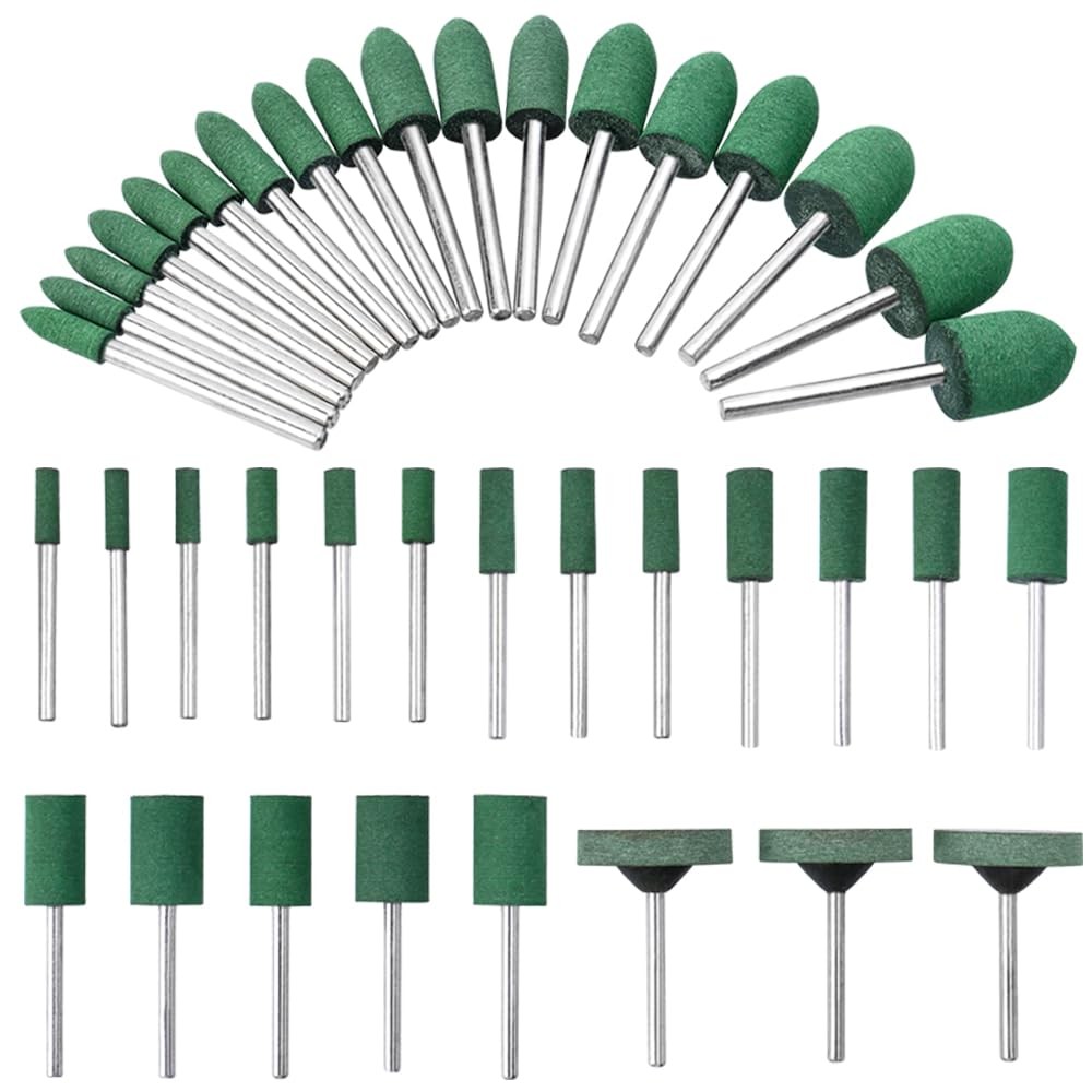 Eyech 39 Pcs Rubber Polishing Drill Bits,Green Buffer Abrasive Bits Green