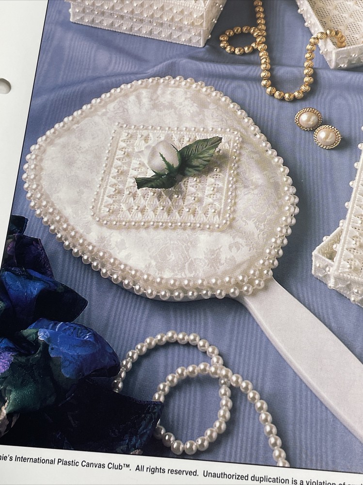 Annie's Attic Pearl Vanity Set Mirror Insert & Boxes Plastic Canvas Pattern