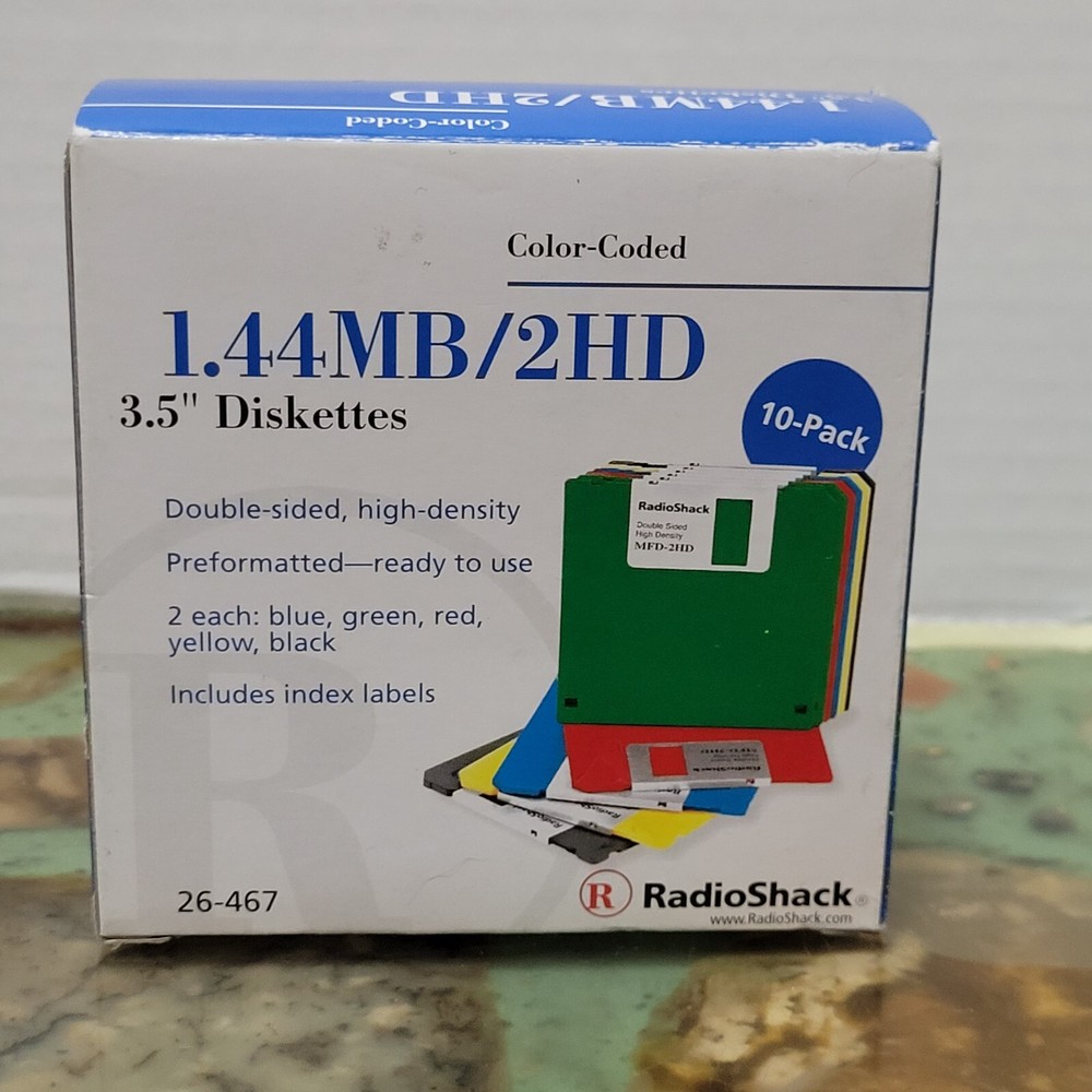 Radio Shack Color Coded 10 Pack Floppy 3.5" Diskettes 1.44MB/2HD Open Box