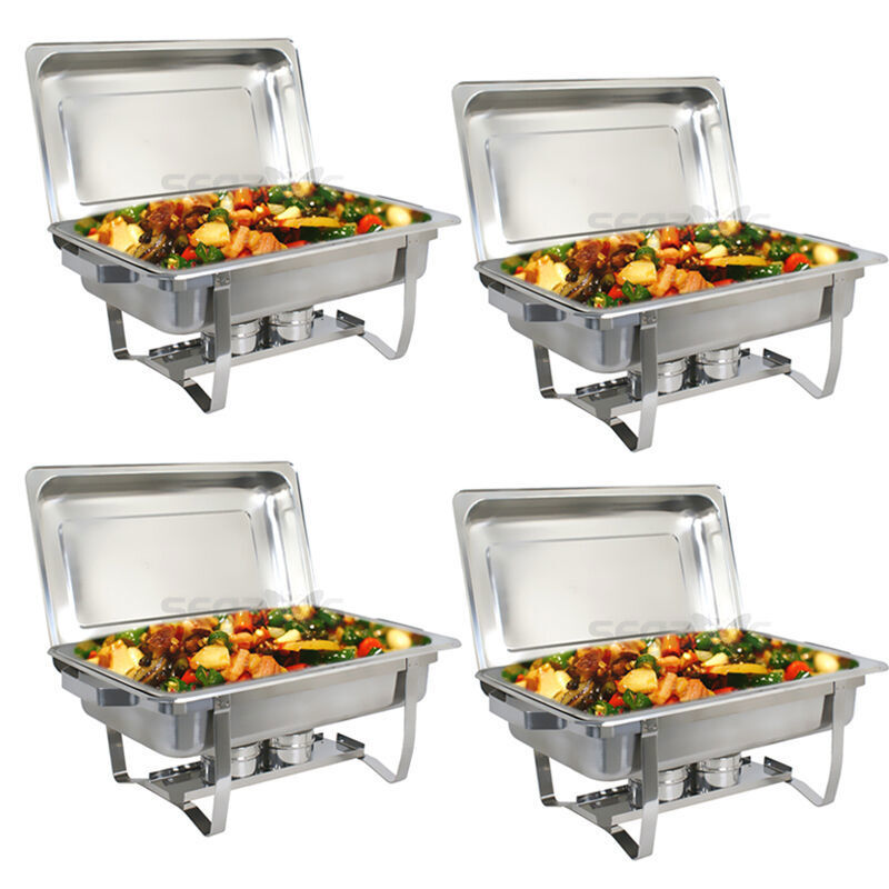8 Quart Stainless Steel Rectangular Chafing Dish Full Size Buffet Catering 4Pack