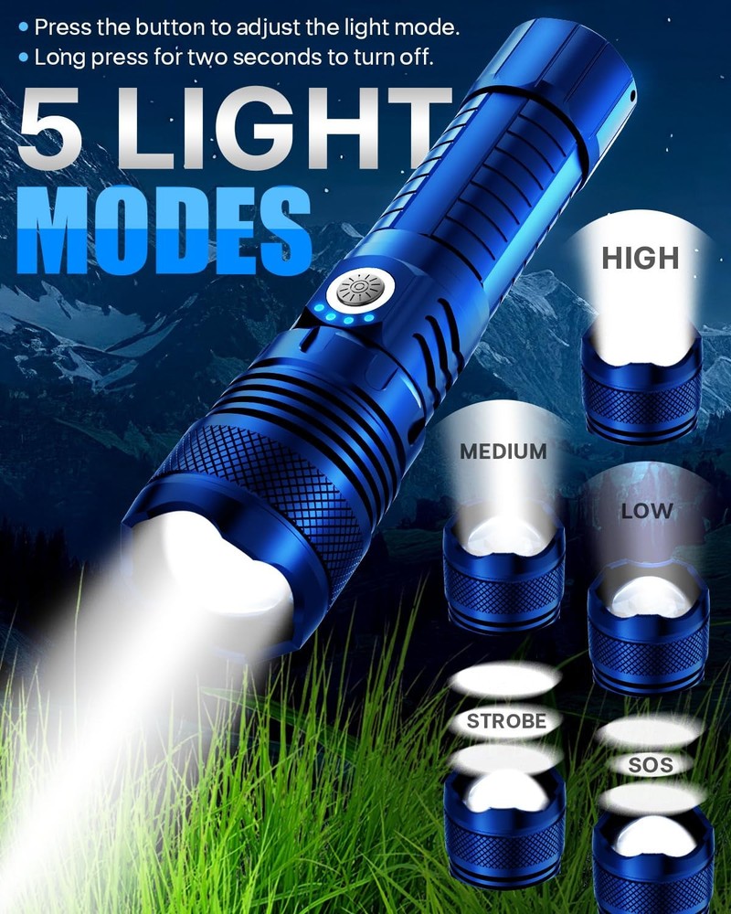 Victoper Blue LED Flashlights, High Powered Lumens 1 PACK, P50