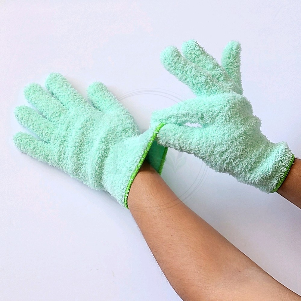 Microfiber Cleaning Gloves - (5 Green Pairs)
