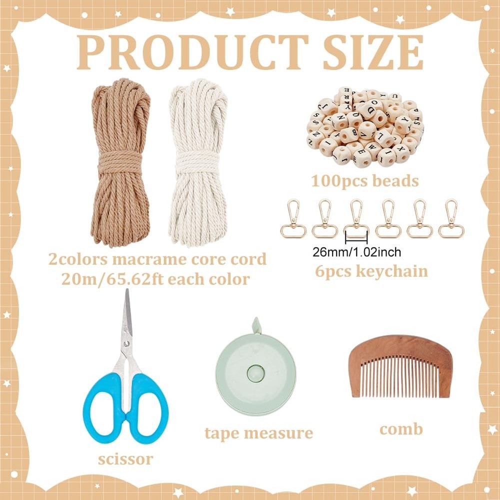 6 Sets DIY Macrame Keychain Kit for Beginner Boho Macrame Starter Keychain Ki...