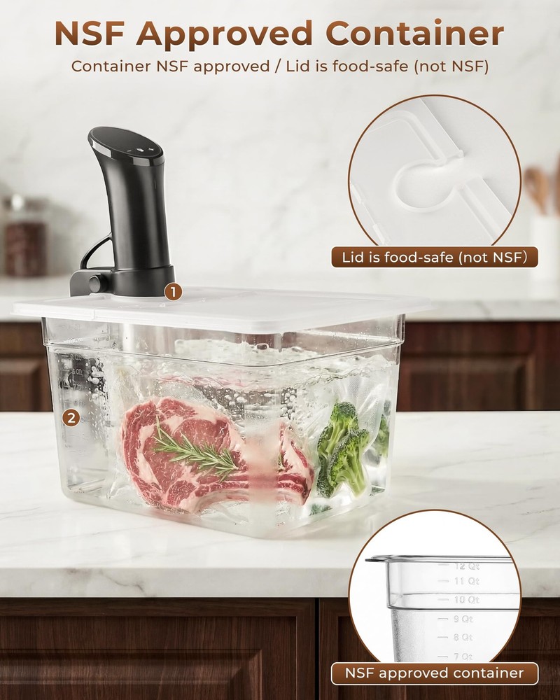 Sous Vide Container 12 Quart EVC-12 with Collapsible Hinged Lid Compatible wi...