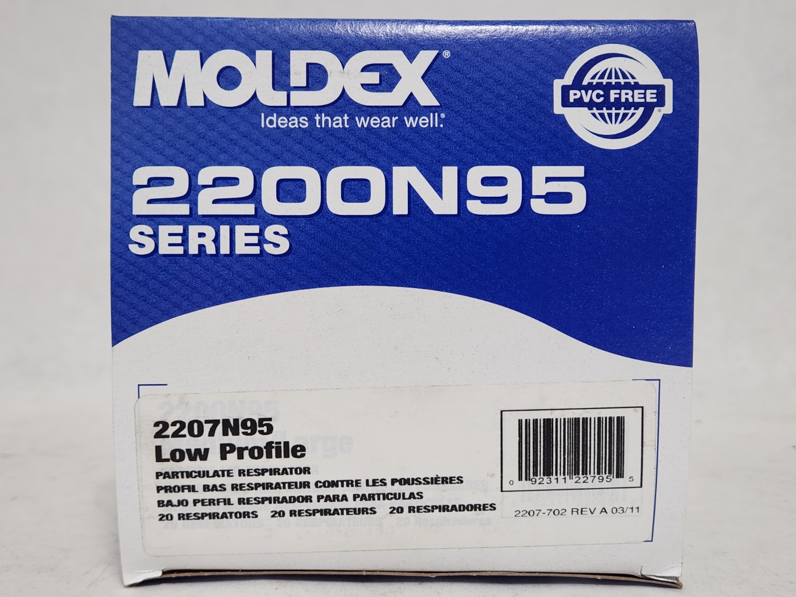 (1 box) Moldex 2200N95 2207 N95 Respirator Mask, Medium/Large 20 Masks per Box