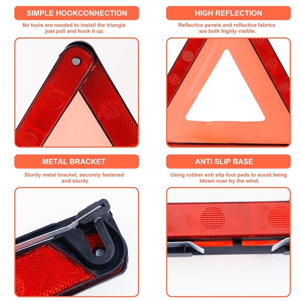 Warning Triangle Automotive & Auto, With Storage Box Foldable Triangle Car Accessories Pa...