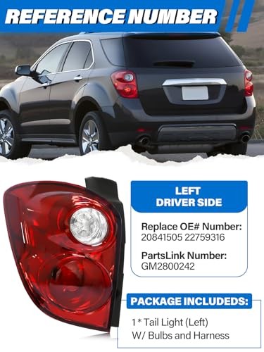 Tail Light Assembly Compatible with Chevy Equinox LEFT DRIVER SIDE 2010-2015