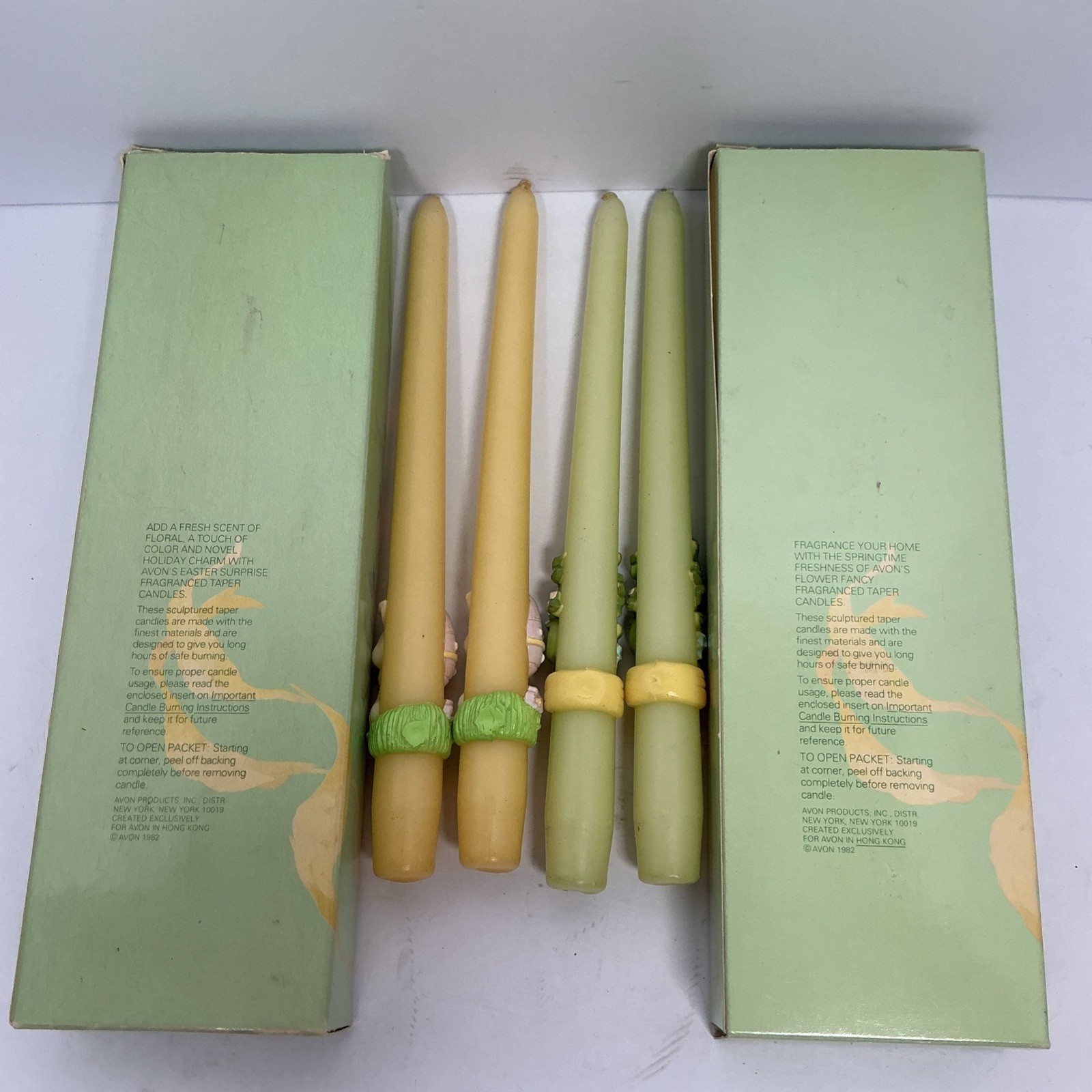 Vintage Avon Flower & Easter Fancy Taper Candles 10" Bouquet Bunny New with Box