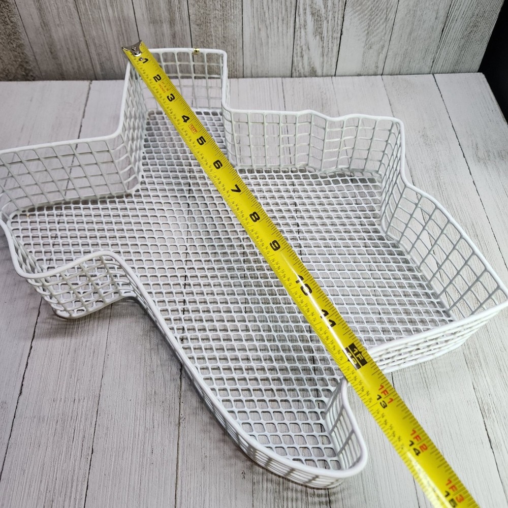 Metal Wire Basket White Texas State Shaped Storage Bread Fruit Wall Display