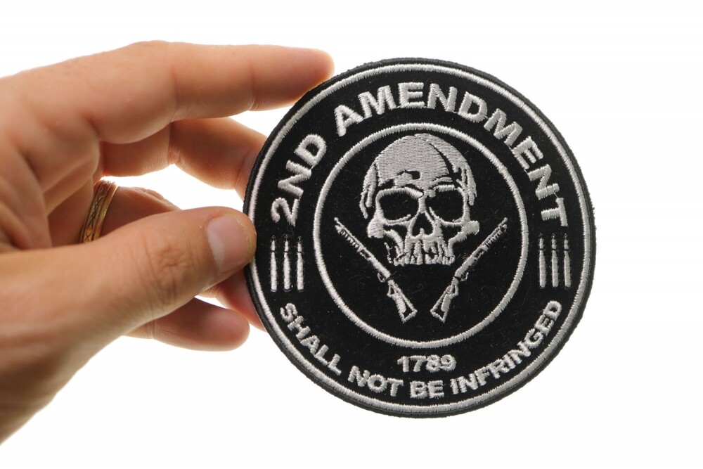Embroidered Patch Iron-On 2nd Amendment Shall Not Be Infringed Skull 4" Round