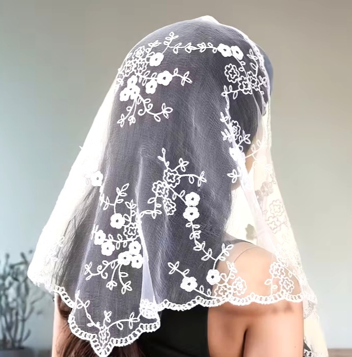 Catholic Mass Lace Embroidered Mantilla
