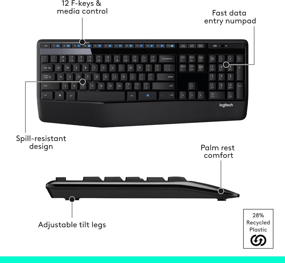 Reliable MK345 Wireless Keyboard & Mouse - Plug & Play, Spill-Resistant Design