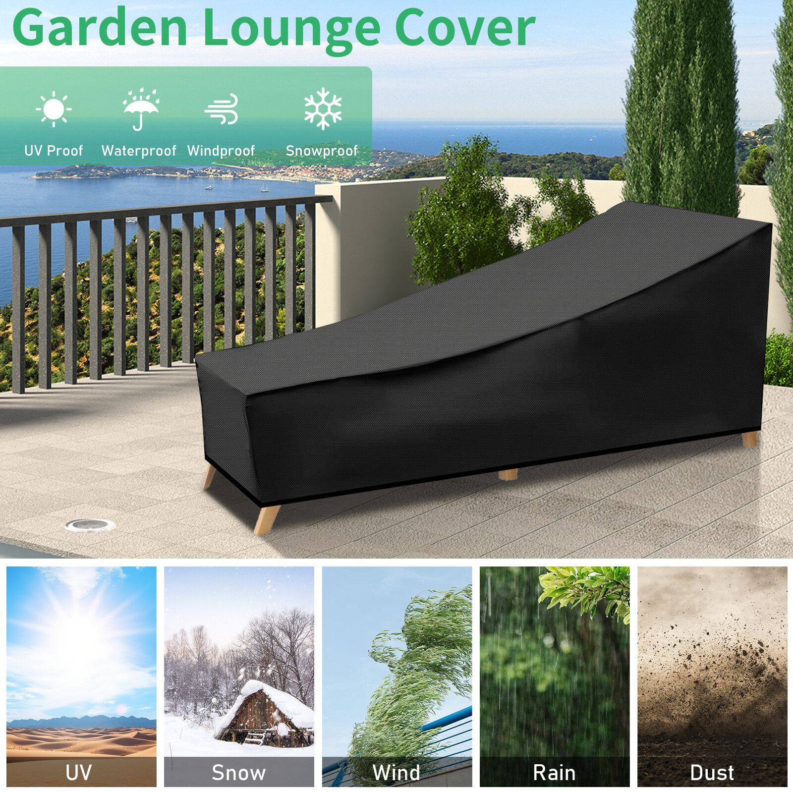 Waterproof Garden Patio Outdoor Furniture Chaise Lounge Chair Cover UV Resistant