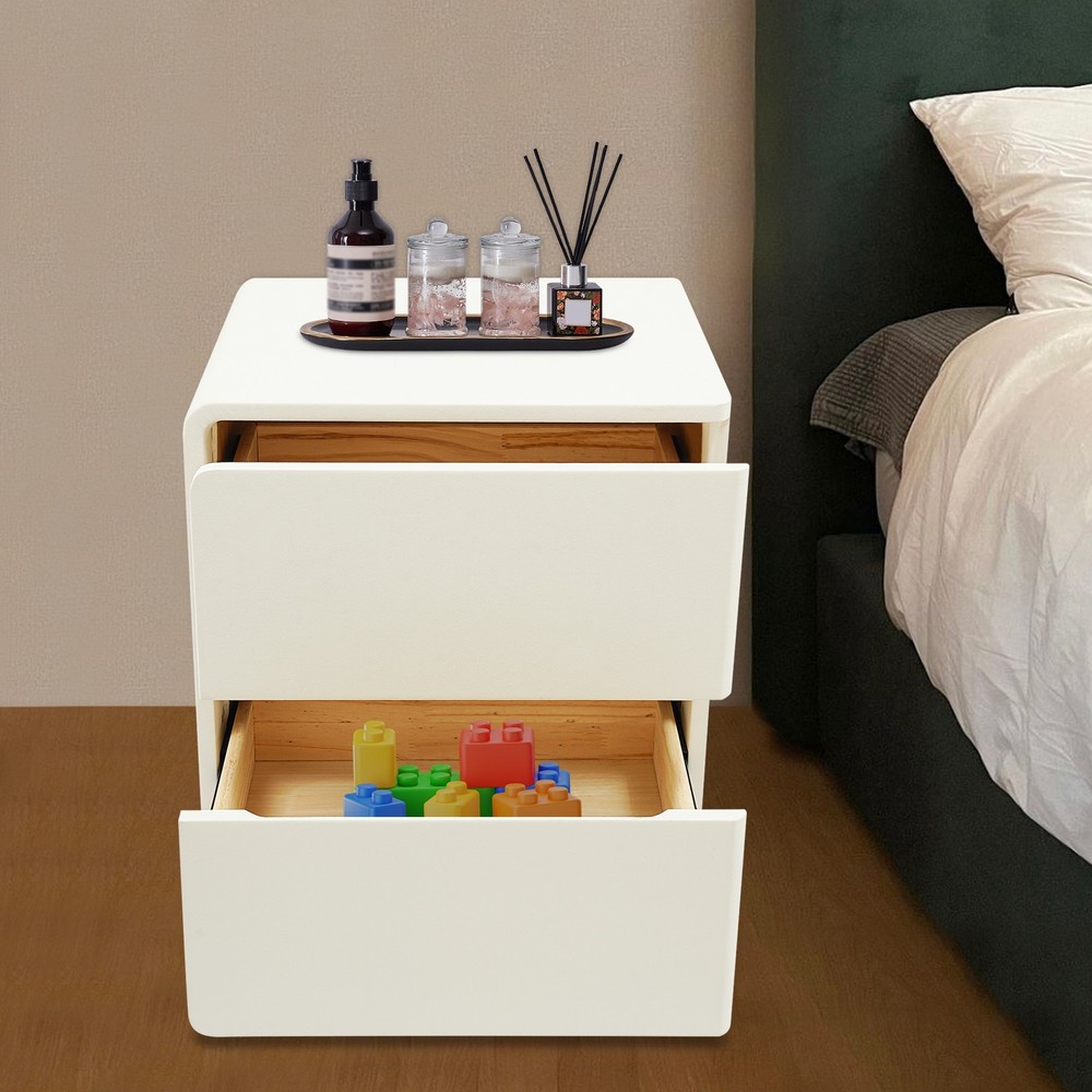 2-Drawer Minimalist Bedside Table, Nightstand with Microfibre Leather Wrap