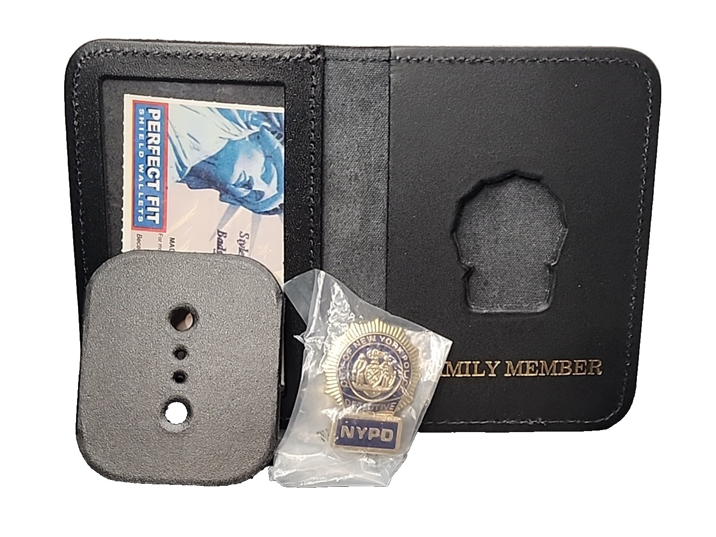 rare NEW vintage NYPD DETECTIVE Family Member Leather Wallet Mini police Badge