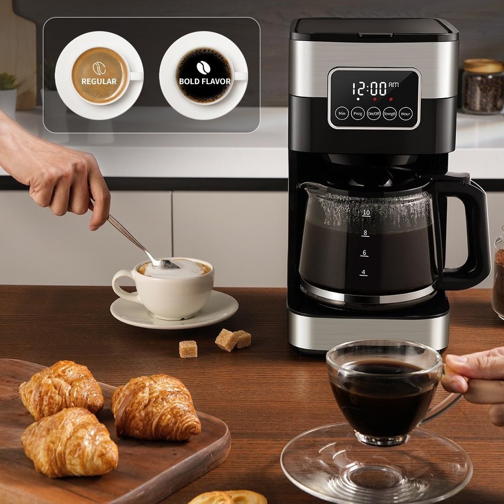 Programmable 10-Cup Drip Coffee Maker Touch Screen Black Stainless Steel Brews