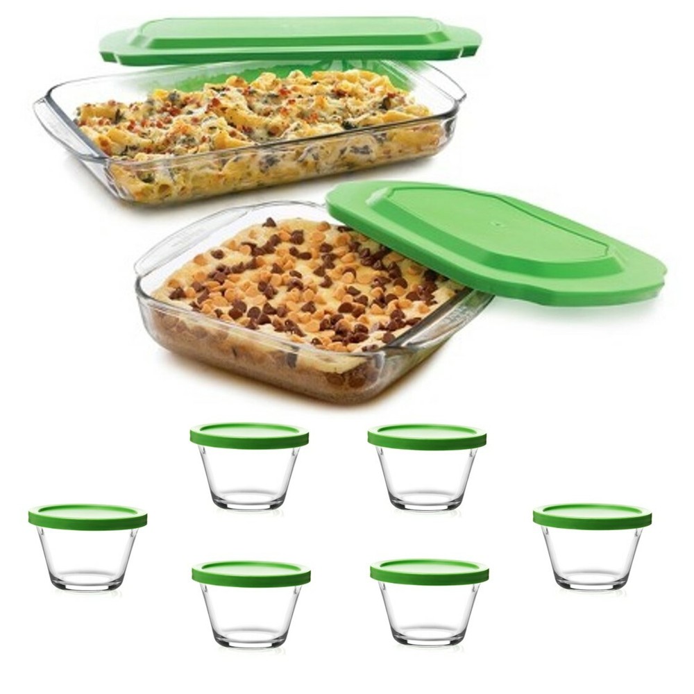 LIBBEY CASSEROLE BAKE DISH SET WITH LIDS & 6-PC RAMEKIN GLASS STORAGE CONTAINERS
