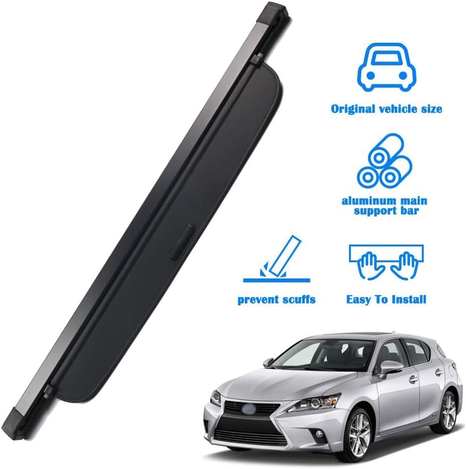 Black Retractable Trunk Cargo Cover for Lexus CT200h 2011-2017 Security Shield