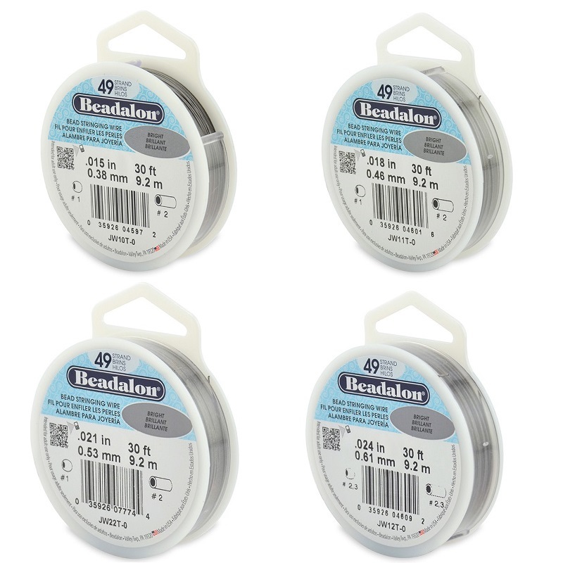 Beadalon Bead Stringing Wire 49 Strand 30/100 FT. BRIGHT Various Sizes  + Colors
