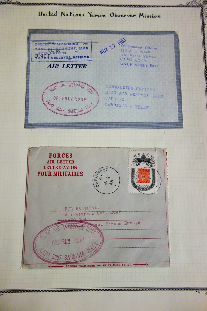 UN 2 Aerograms Flown to Different Missions