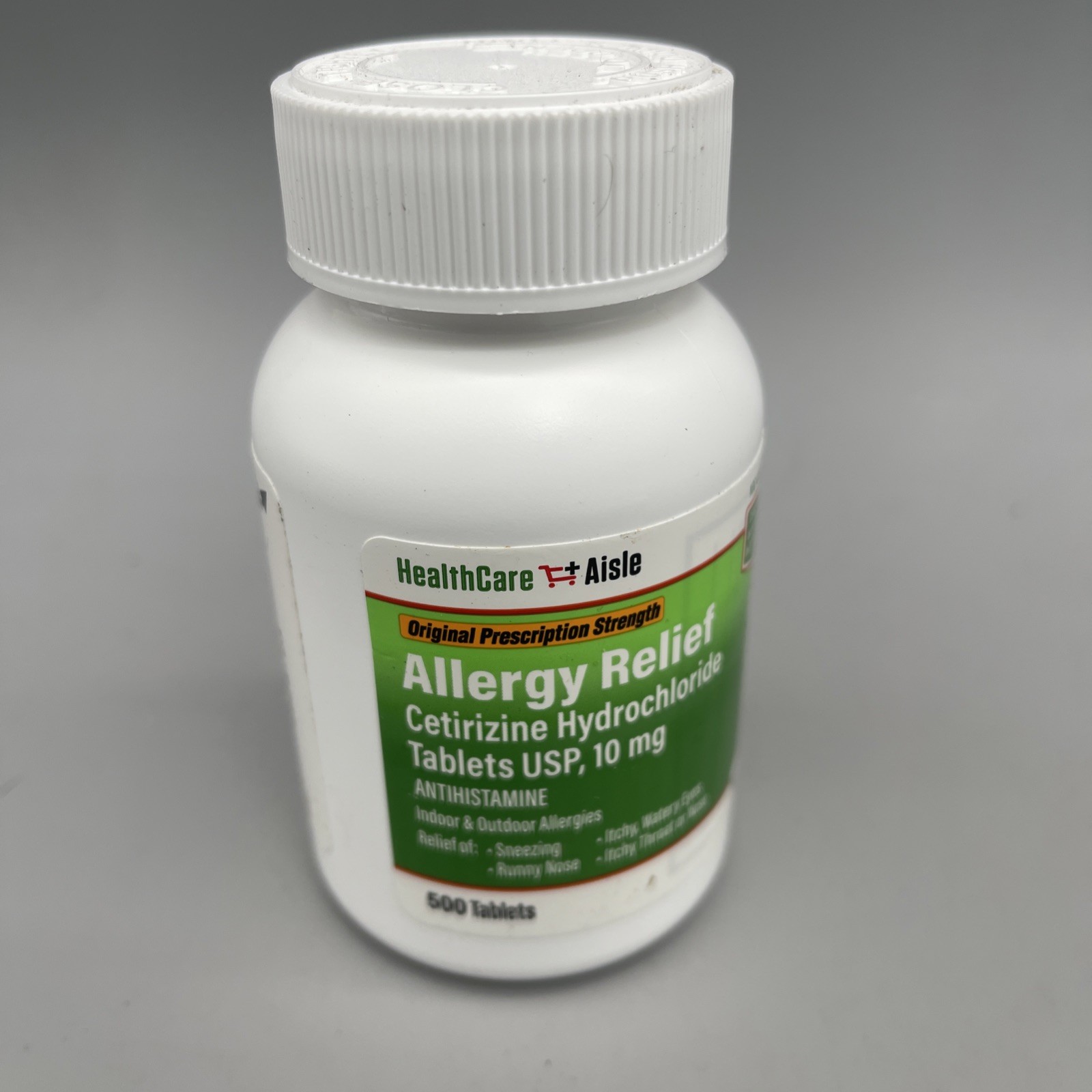 HealthCareAisle 10mg Allergy Relief - Cetirizine 500 Count Exp 03/28