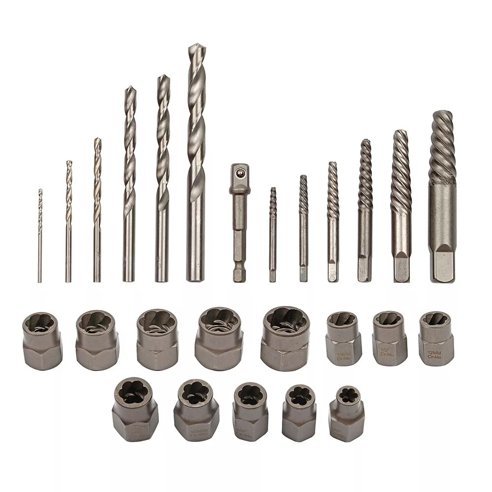 US Screws Bolt Extractor Set W/Drill Bit Kit Lug Nut Extraction Sockets 26pcs