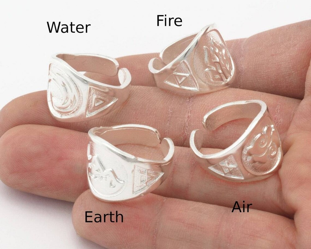Four Elements Symbol Embossment Ring Adjustable Shiny silver Brass (6-10US)4671