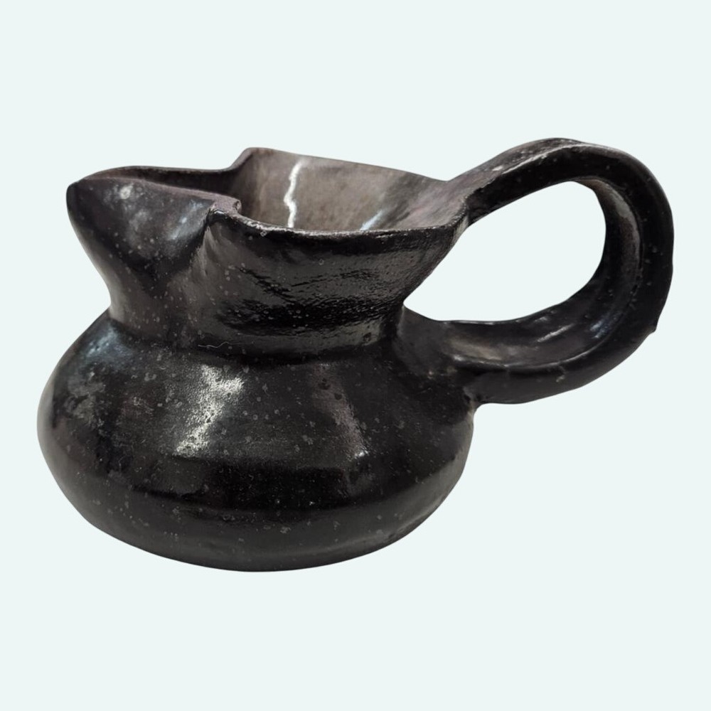 Handcrafted Black Ceramic Creamer Pitcher With Spout & Handle