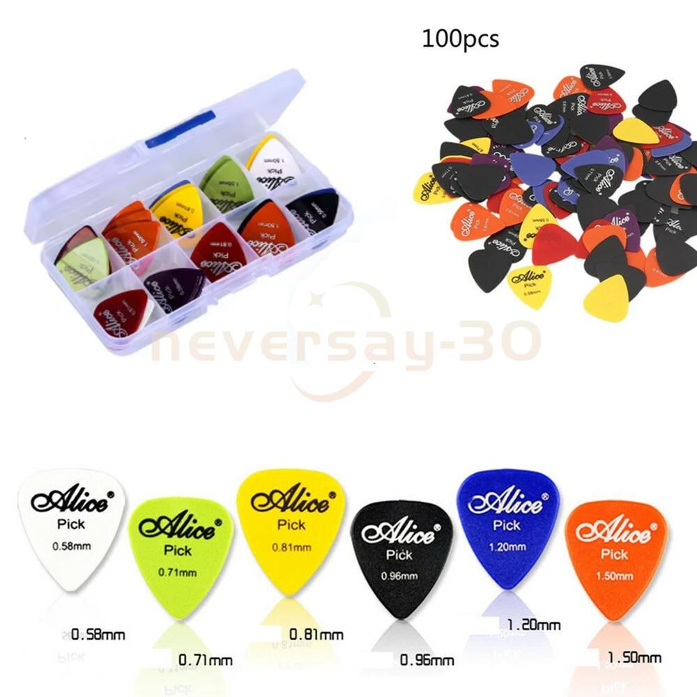 100pcs/lot Alice Assorted 0.58mm -1.50mm Anti-slip Nylon Guitar Picks Plectrums