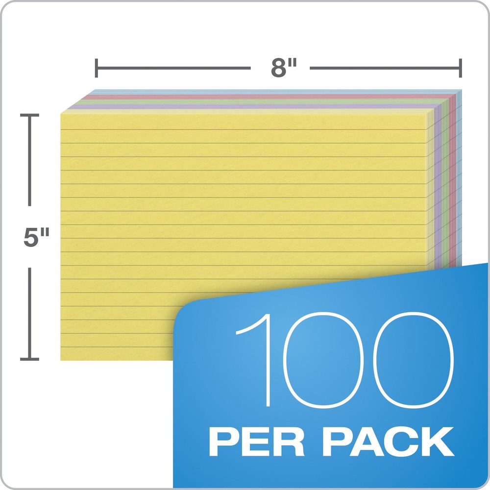 100 Pack Assorted Color Index Cards 5 x 8 Ruled for Notes and Study