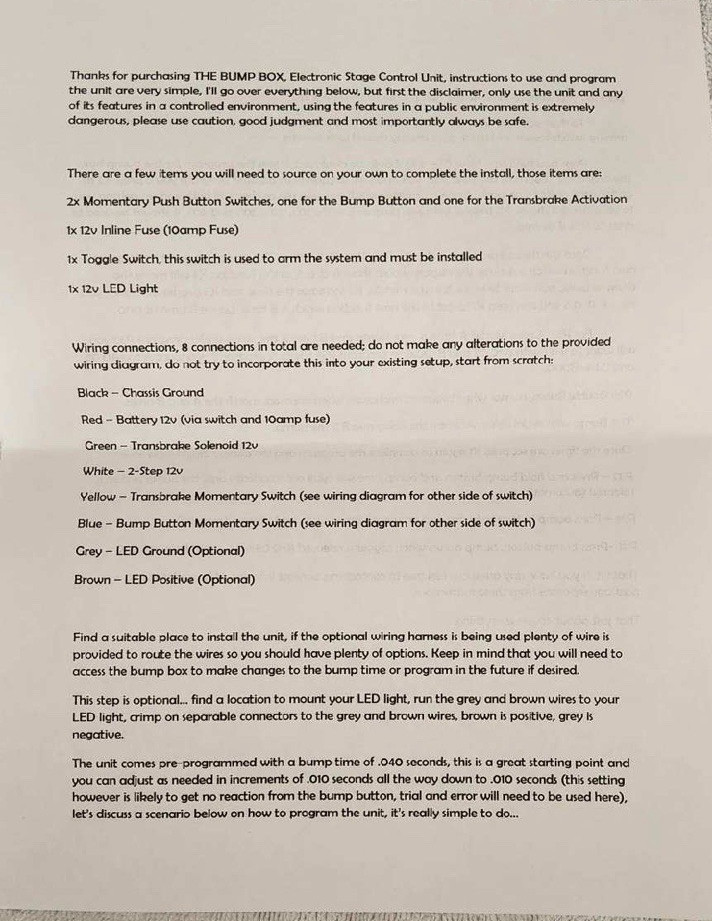 The Bump Box, Drag Racing, Staging, Race Track, Tree, 2Step, Trans Brake, Turbo*