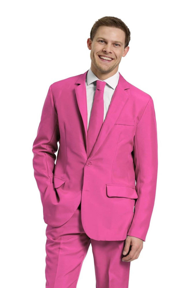 Offstream Men's Suit Solid Color -3 Piece Regular Fit with Small, Pink