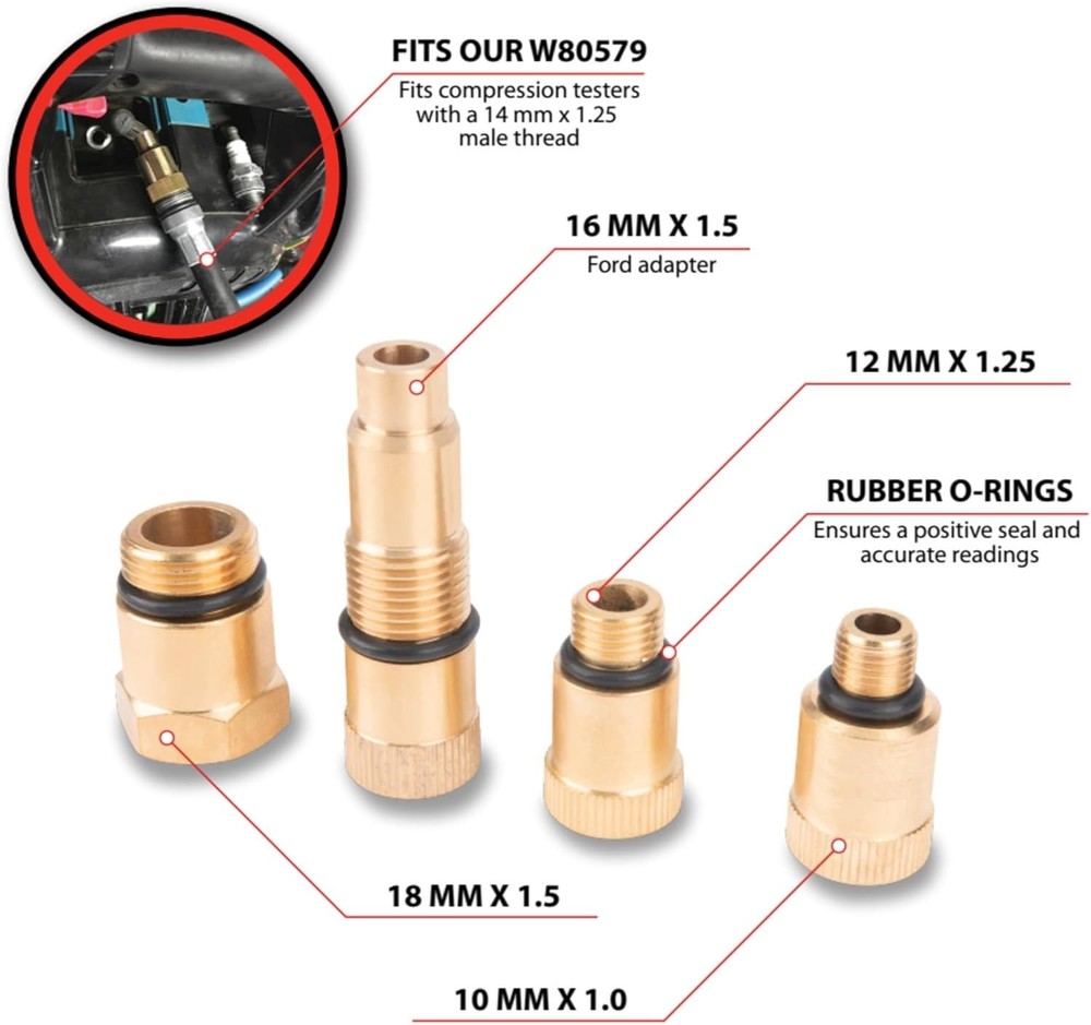 W80577 Compression Tester Spark Plug Adapters Set - Precision for Gas Engines