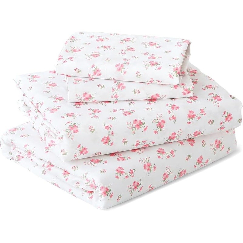 Lightweight Microfiber Sheet Set Deep Pocket Floral Pattern Breathable Easy Care