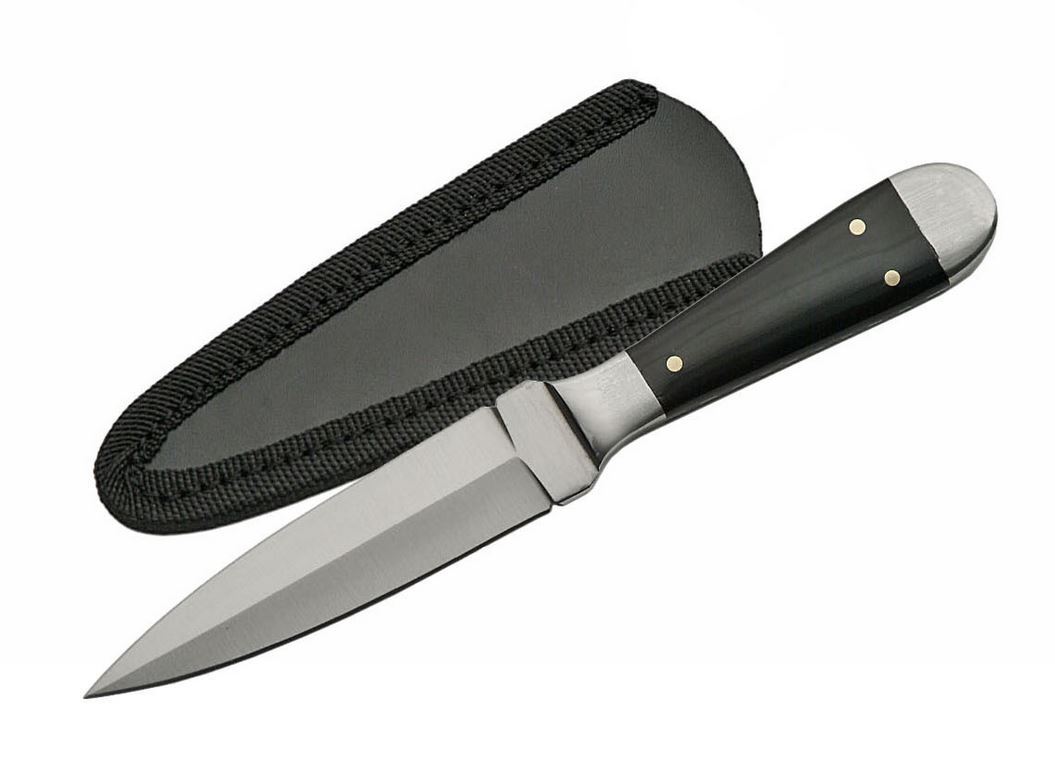 FIXED-BLADE DAGGER KNIFE | 3.5" Double Edge Blade Black Horn Handle + Sheath