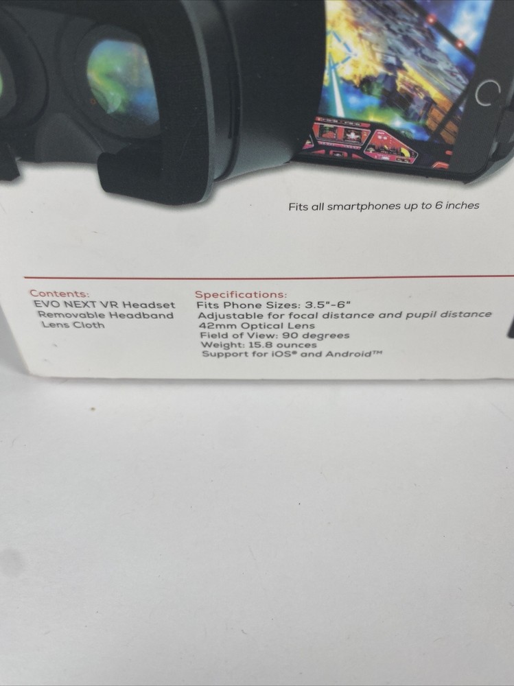 EVO NEXT VR Virtual Reality Headset Smartphone MI-VRH01-101 Android And iPhone