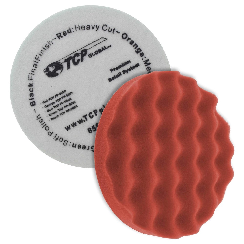 8" Red Waffle Foam Buffing Pad Hook and Loop Backing - Extra Coarse Buffing P...