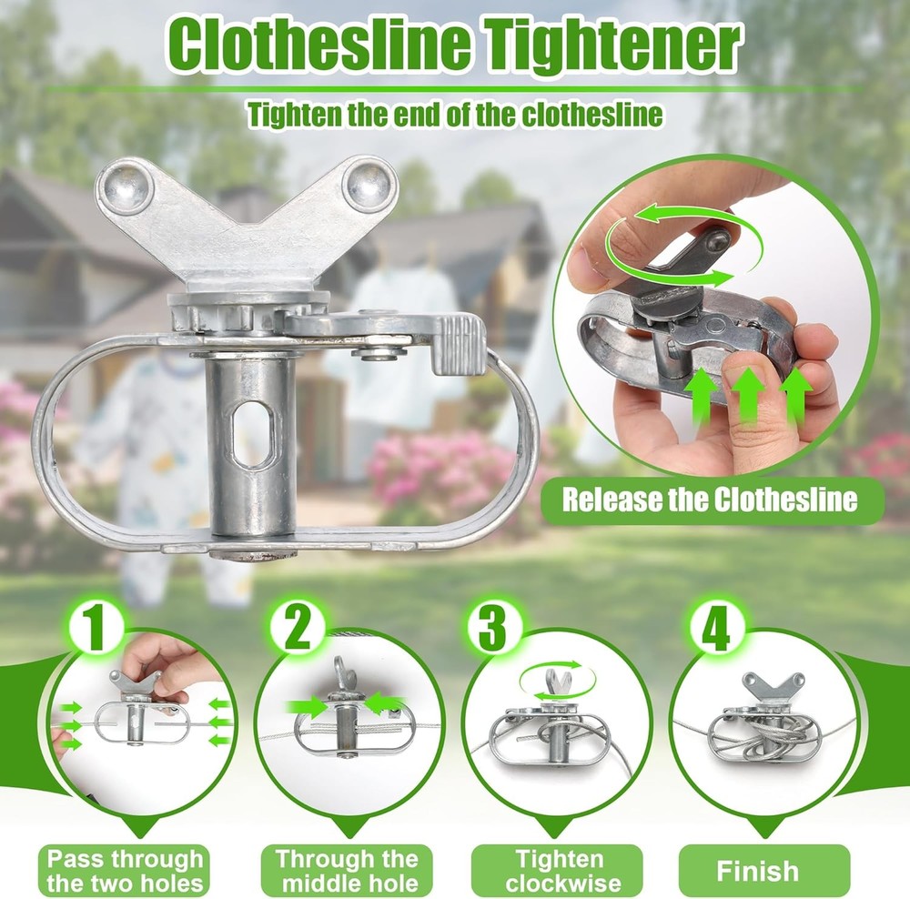 Outdoor clothesline set, includes clothesline pulley assembly,