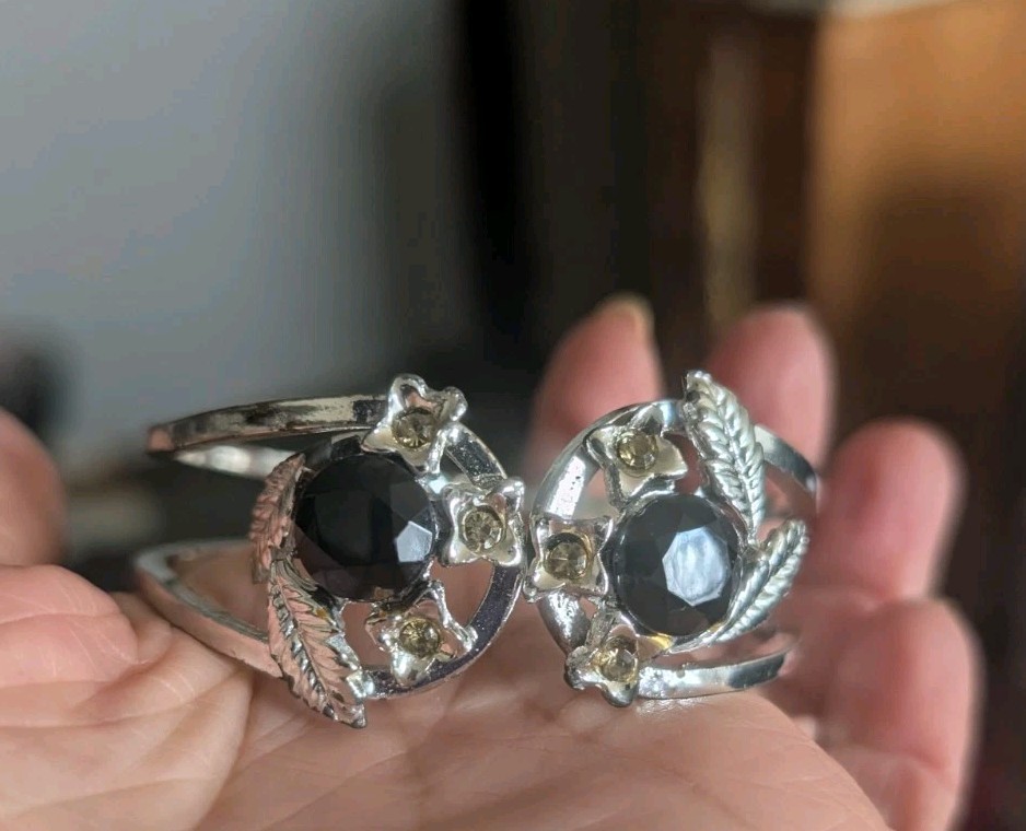 Black Silver Clamp Bangle Bracelet