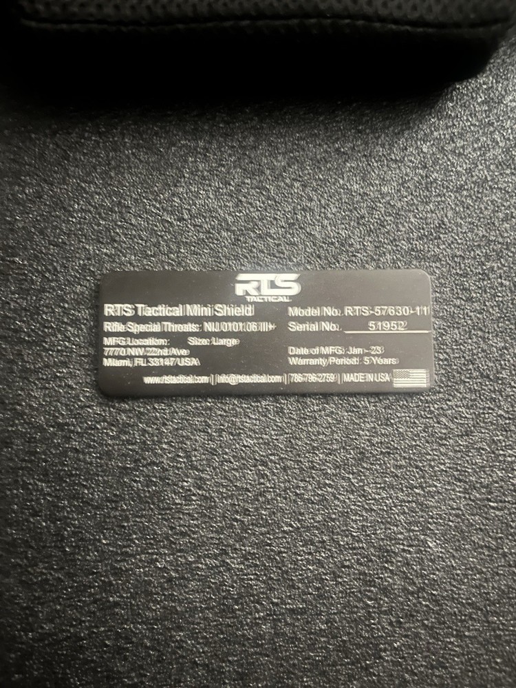RTS Tactical Mini Shield Level III+ Size Large